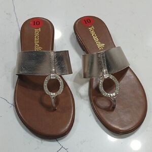 Toscanella Golden and Brown Women's Sandals With Ringstones , Sz 10 New